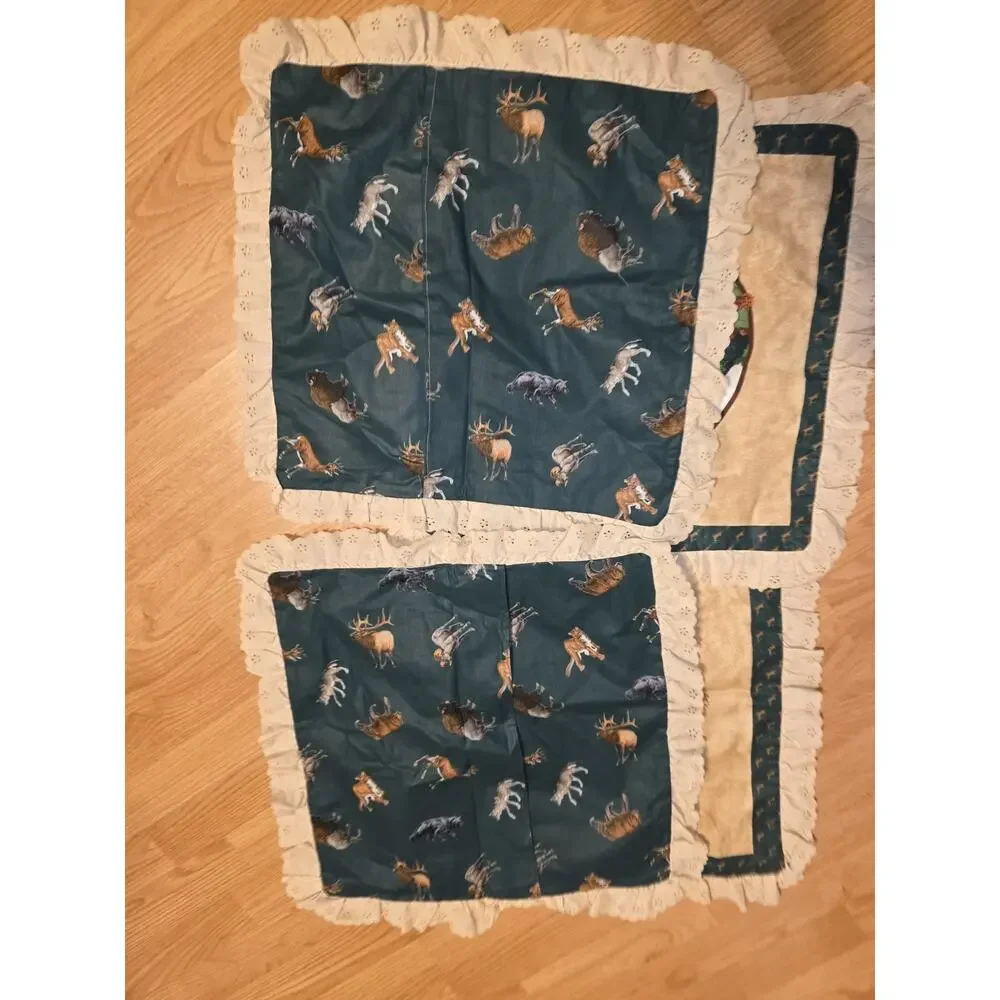 Vtg White Tale Deer Pillow Covers Handmade Set Of 4 Hunting Lodge Cabin Man Cave